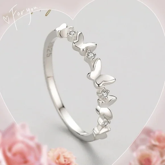 💝925 sterling silver butterfly dainty wedding band sister friendship ring gift - Picture 2 of 8